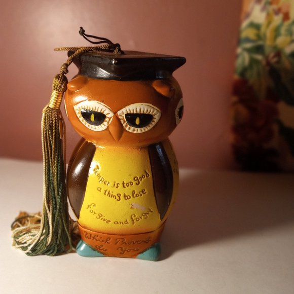 VINTAGE COLORFUL WOODEN WISE OLD GRADUATION OWL WITH MANY SAYINGS MADE IN JAPAN - Picture 7 of 8